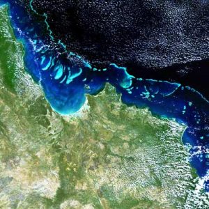 The Great Barrier Reef along the eastern coastline.